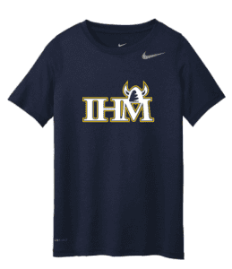 a navy t-shirt with the IHM sports logo